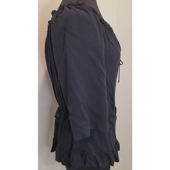 Romantic Off Shoulder Ruffle Blouse Black Cottagecore Med - Picture 4 of 8
